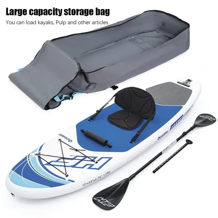 Sac à dos pour planche à pagaie en tissu Oxford gris avec sangles renforcées externes, sac à dos pour planche de surf gonflable, sac de rangement de grande capacité pour équipement de sports nautiques